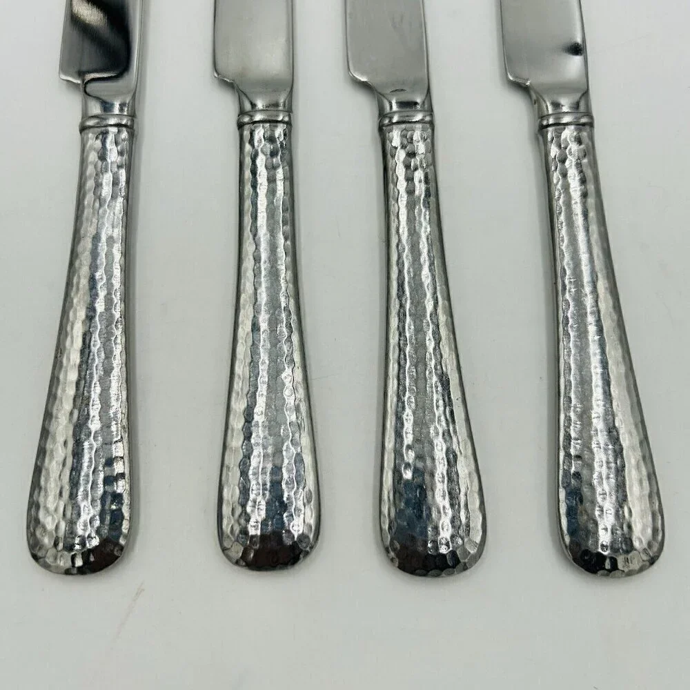 Reed and Barton Heritage Mint Hammered Stainless Steak Knives 9” Set of 4